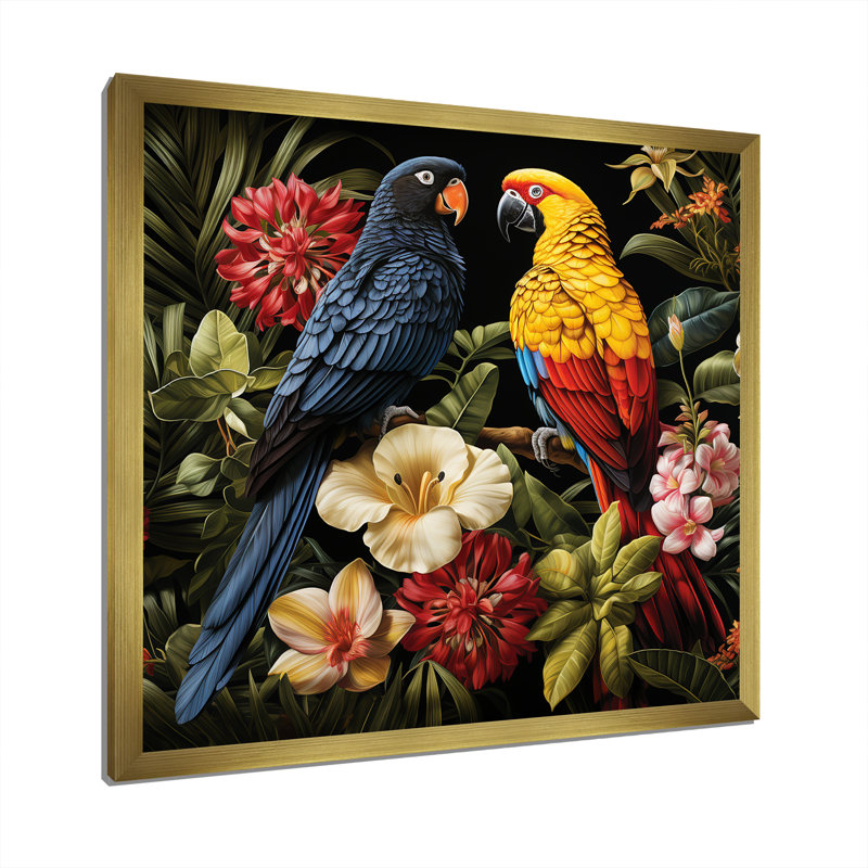 Perroquets tropicaux bleus - art mural perroquet, Or, H 16 po x l 16 po