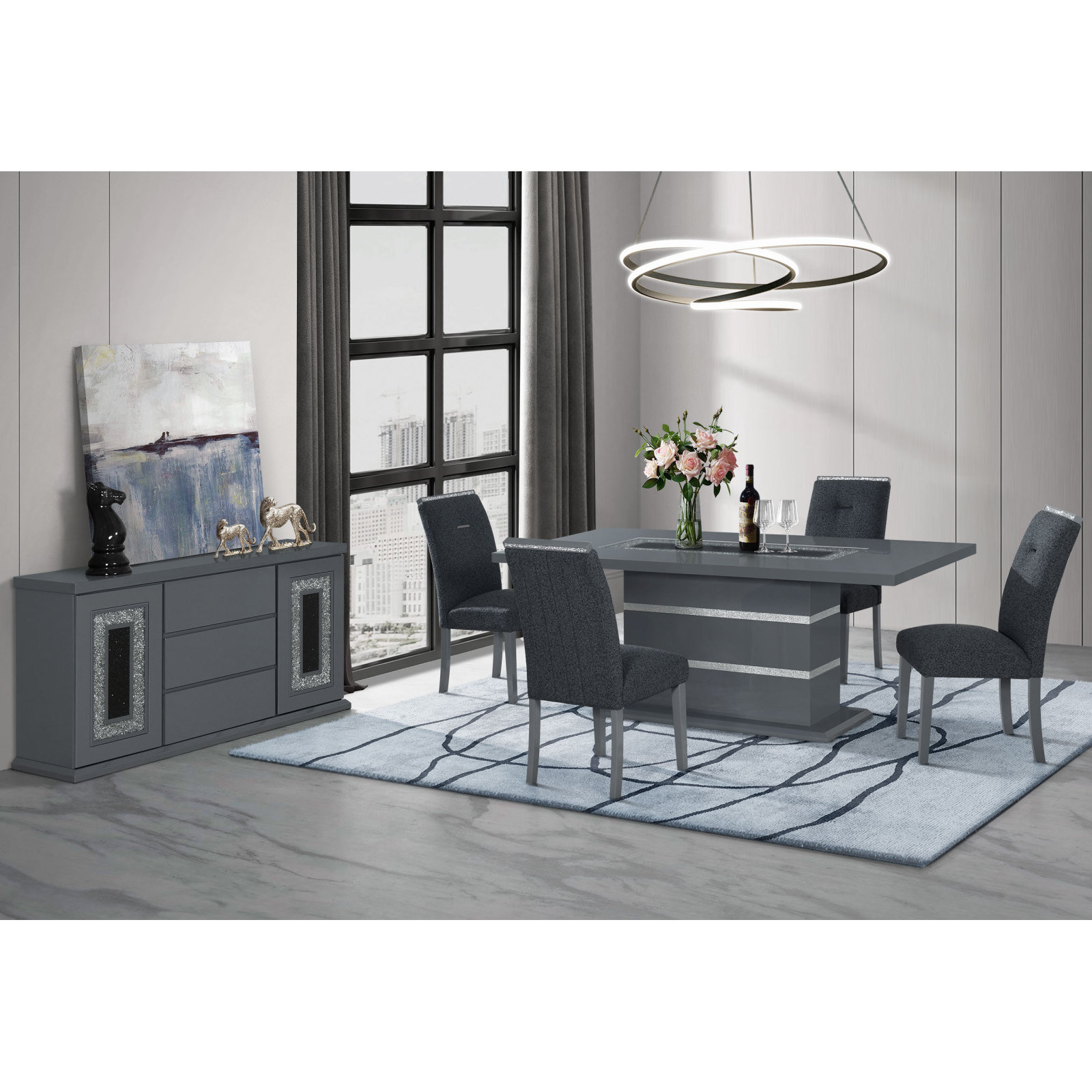 Latitude Run® ARIYA DARK GREY DINING TABLE AND CHAIR SET | Wayfair