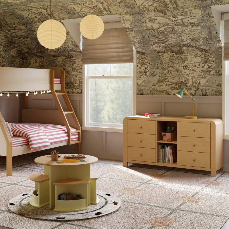 TipToe 6-Drawer Assembled Dresser with Cubbies, Honey