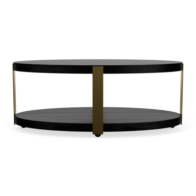 Oval Oak and Metal Coffee Table
