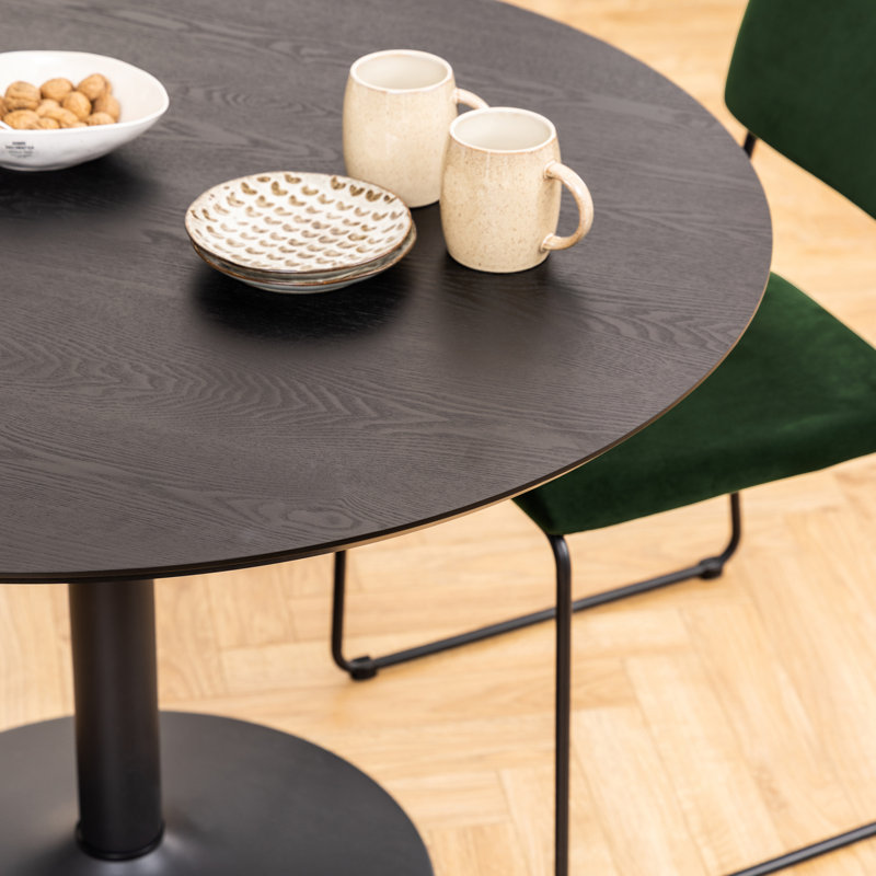 Bettie Round Metal Base Dining Table, Black, Black/Ash