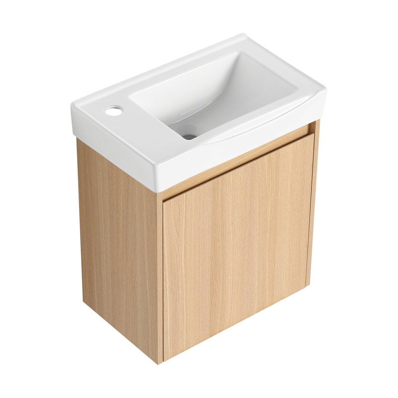 Ensemble de meuble-lavabo mural avec lavabo en céramique, armoire de rangement avec portes et ensemble de salle de bain complet