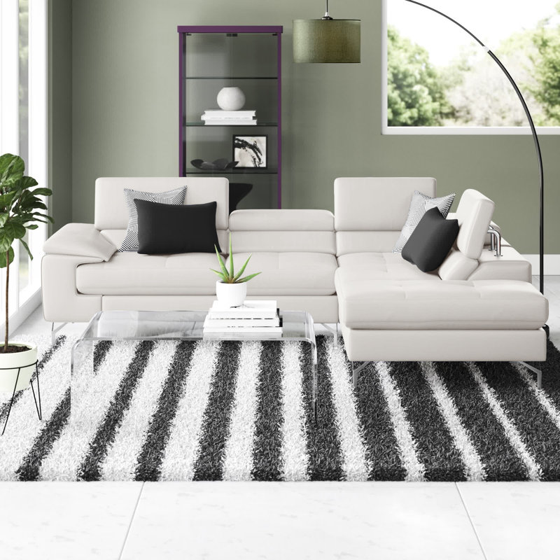 Ellijay Upholstered L-Shaped Sectional, Right Hand Facing, Light Gray Genuine Leather