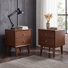 Set of 2 MCM Solid Oak Low & Narrow Nightstands with 2 Drawers