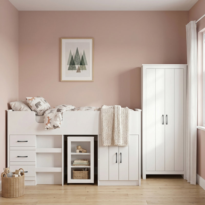 Kids Midsleeper With Wardrobe Bedroom Set, White