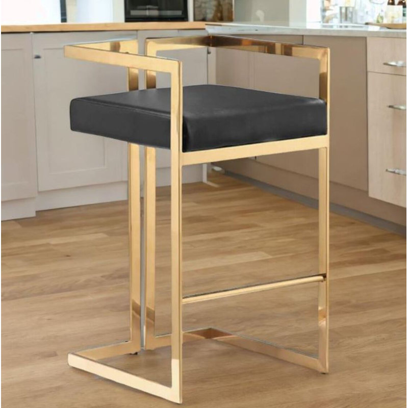 Mantis Faux Leather Stool, Black, Gold