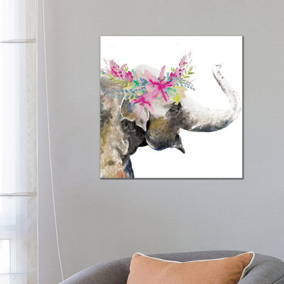 Water Elephant With Flower Crown by Patricia Pinto - Wrapped Canvas Painting