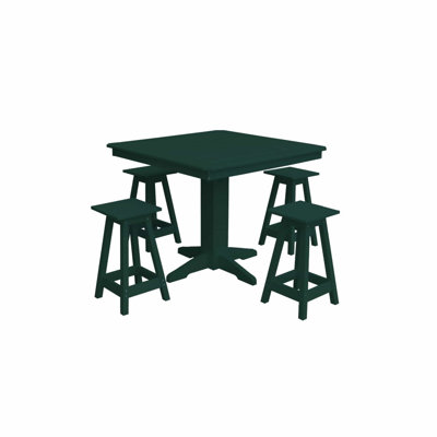  Poly Composite Riley 5-Piece Counter Height Dining Set with Square Table, Turf Green