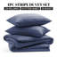 Microfiber Striped Duvet Cover Set with Matching Pillowcases and Stripe Fitted Sheet-117464245-117464237
