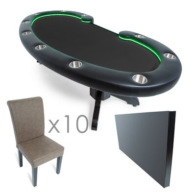BBO Poker Lumen HD Lighted Poker Table with Speed Cloth Playing Surface, Top and 10 Lounge Chairs -  2BBO-LUM-BLK-VLVT-DT10LC