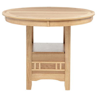 Table de salle à manger à hauteur de comptoir transitionnelle avec rangement à piédestal