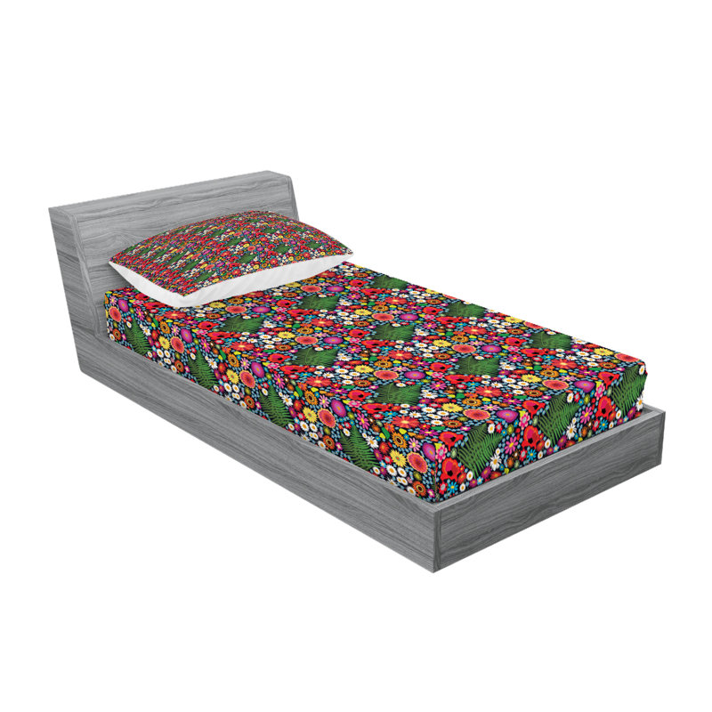 Multicolore drap-housse et coussin décoratif Ambesonne, Ensemble de draps pour lit simple + 3 pièces supp