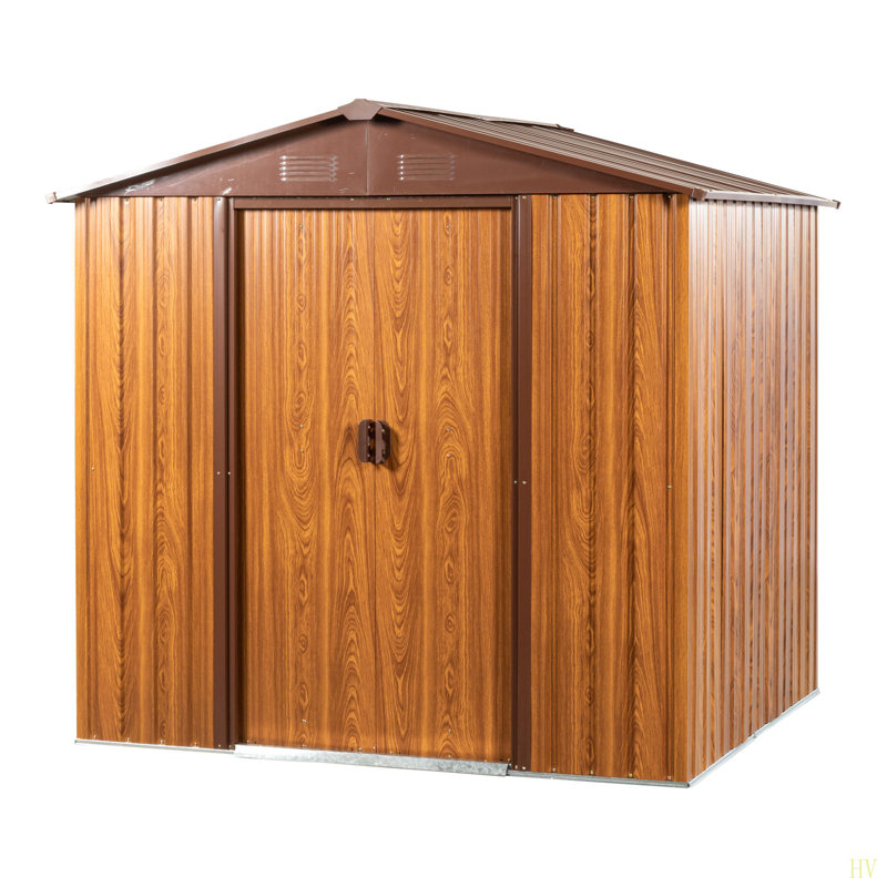 6 Ft. W X 6 Ft. D Metal Storage Shed Appealing Horizontal Siding  In Woodgrain With Trim To Complement