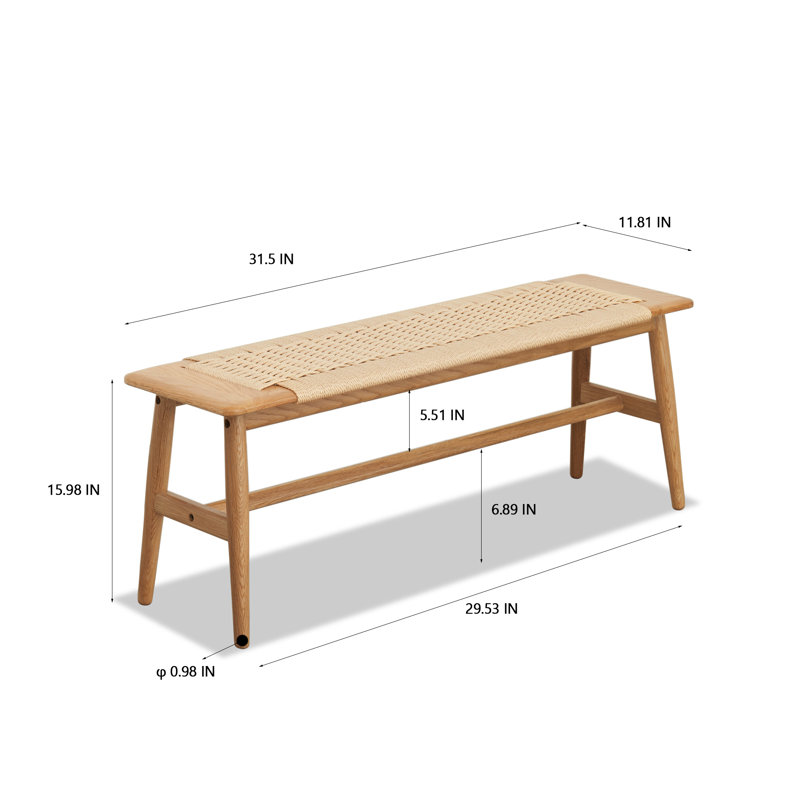 Ersela Rustic Farmhouse Wooden Bench with Rattan Accents, Natural, 15.98" H x 31.5" W x 11.82" D