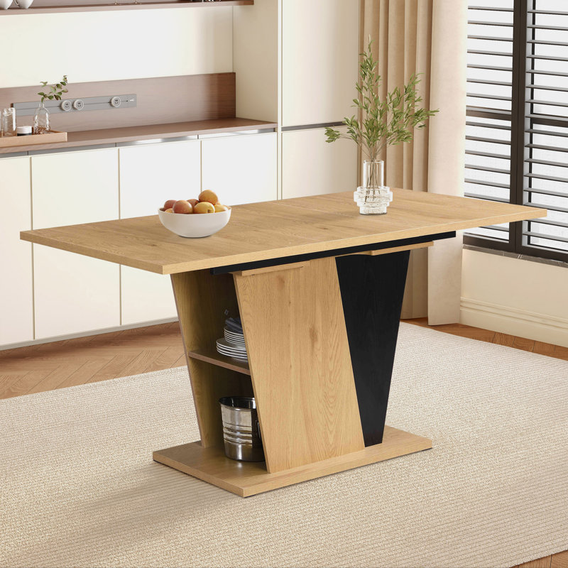 Table de salle à manger extensible en bois avec rangement Sapphire, Naturel