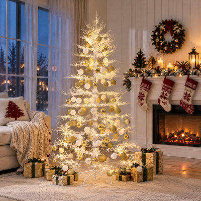Sapin de Noël artificiel Aspen de 1,80 m préilluminé avec 600 lumières DEL blanc chaud et 150 boules décoratives