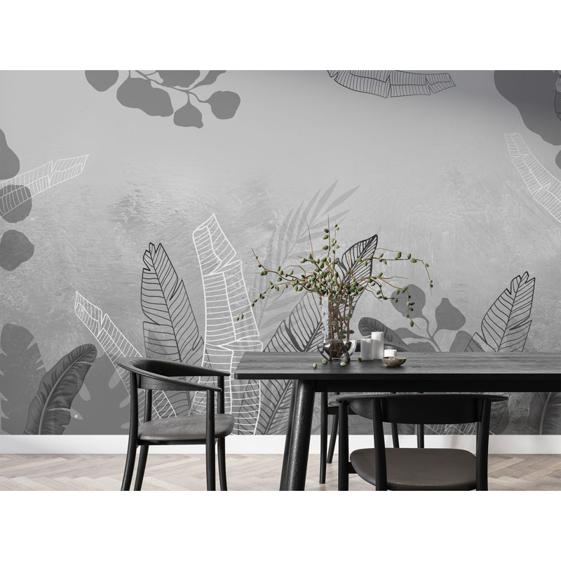 Papier peint floral feuille grise, L 114 po x l 172 po
