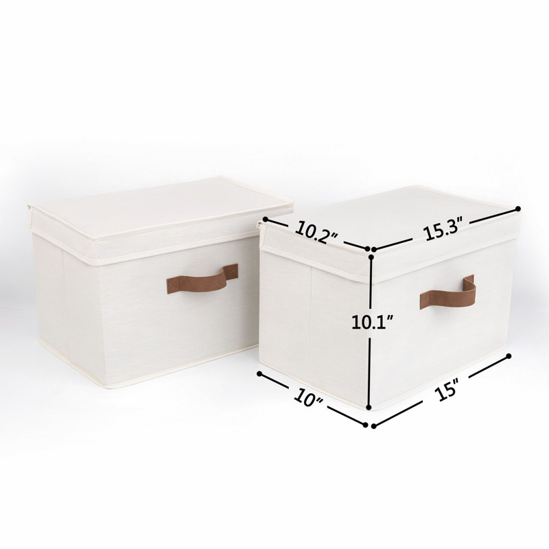 Set of 2 Storage Fabric Boxes with Lids, White