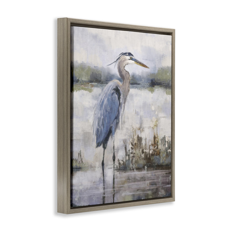 «Coastal Sea Heron Floater», art mural sur toile par Nina Blue, Cadre flottant orme Montalcino, H 31 po x l 25 po