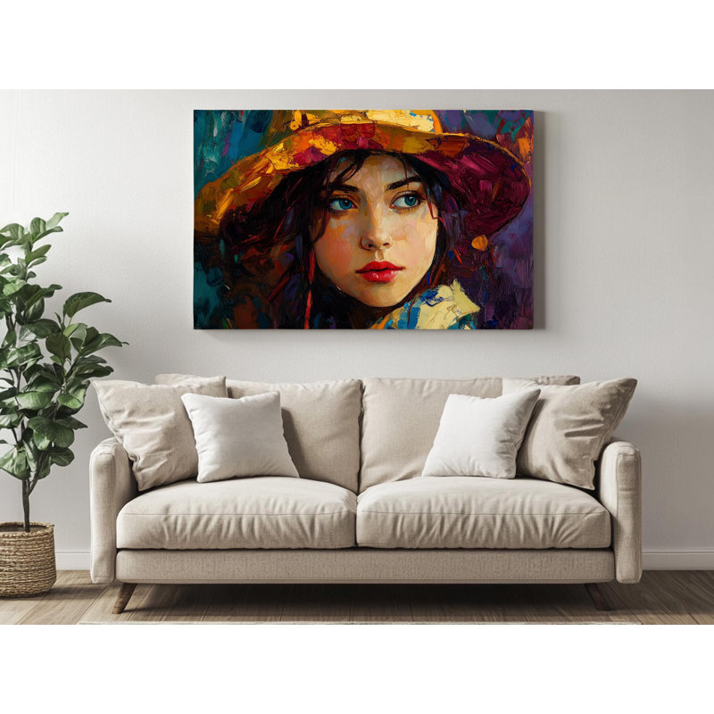 Reproduction d'art sur toile, "Young Young Women with Hat Portrait", art impressionniste moderne, H 12 po x l 18 po