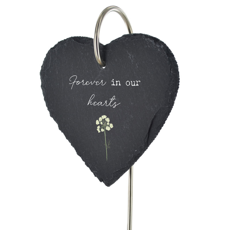 Bloxham Floral Forever in Our Hearts Heart Slate Marker Memorial Plaque