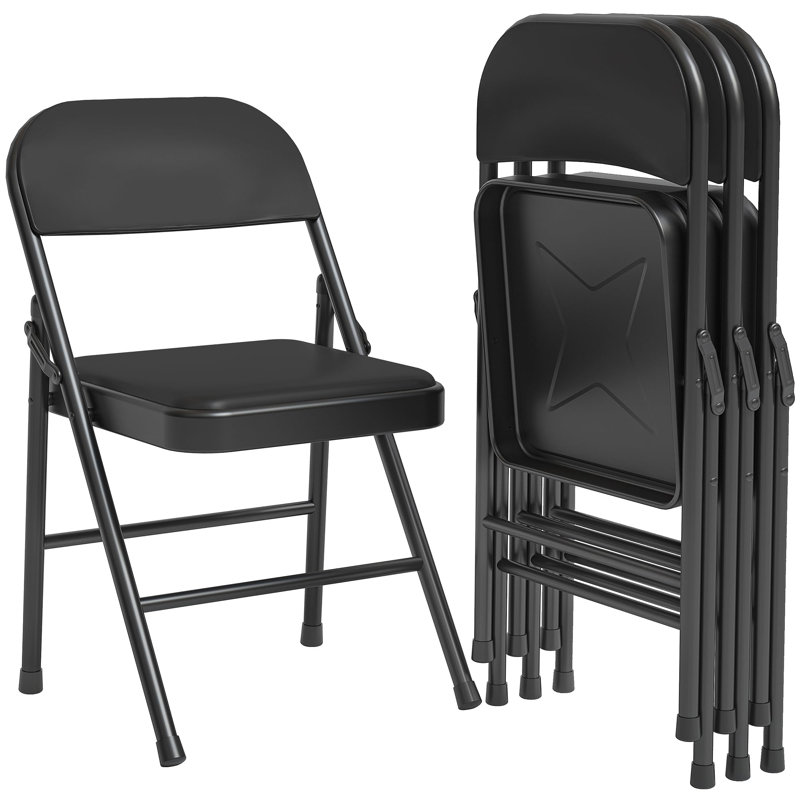 Ensemble de 4 chaises pliantes empilables et rembourrées Latitude Run®, Noir