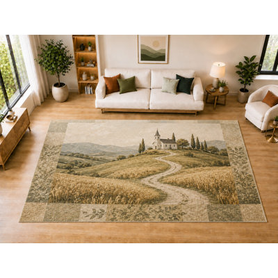 Tapis de style campagne ultra léger 6 pi 7 po x 9 pi 10 po «Ultra Light Poids» pour salle à manger, salon, chambre à coucher, tapis à poils courts doux avec envers en silicone antidérapant, olive beige