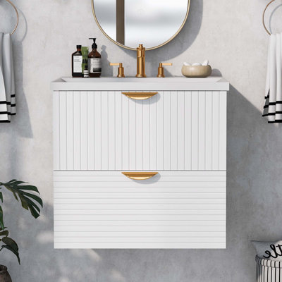 Meuble-lavabo mural moderne avec lavabo en résine et 2 tiroirs