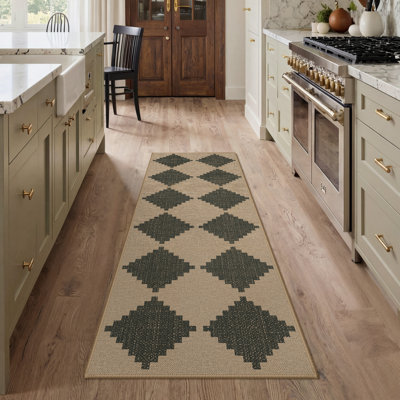 Tapis d'intérieur / extérieur à carreaux Ainsley, tapis de couloir 2 x 6