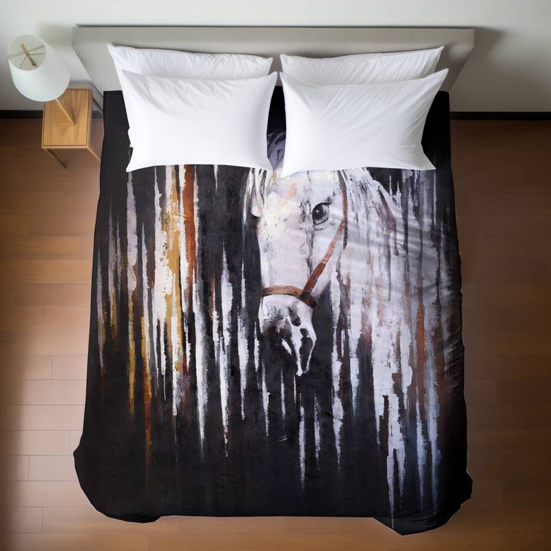 Rustic White Horse Duvet Cover - Elegant Bedroom Decor