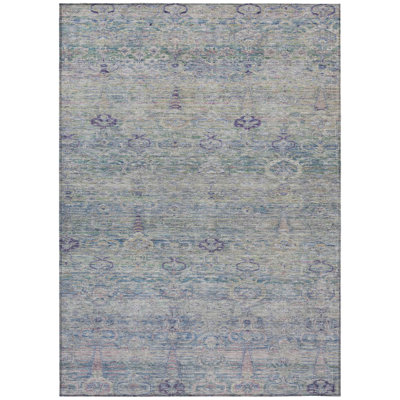 Tapis oriental lavable d'intérieur 5 pi x 8 pi prune et argent