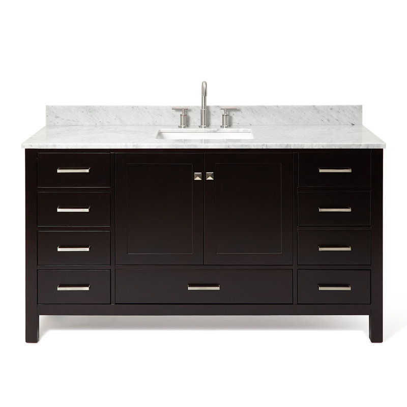 Flynt 61'' Single Bathroom Vanity with Carrara Marble Top, Espresso