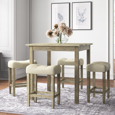Abinaash 4-Person Dining Set with Button-Tufted Stools