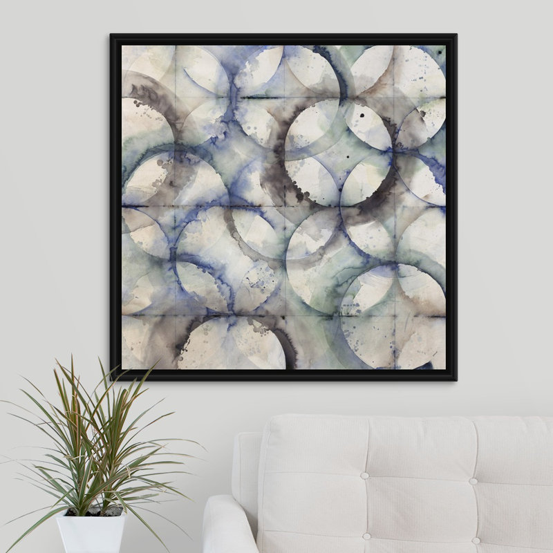 « treillis work », peinture sur toile, H 31,7 po x l 31,7 po x P 1,75 po, Cadre flottant noir