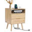 Table de chevet en rotin, table de chevet Boho avec tablette ouverte, table de chevet en bois avec table de bout en rotin et pieds en bois massif, table d'appoint en rotin avec station de charge, pour chambre à coucher, bureau et salon