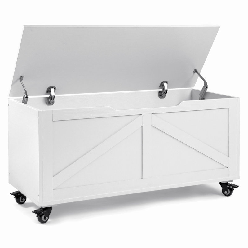 Banc de rangement surdimensionné de 39,4 pouces avec 4 roulettes et charnières de sécurité, tabouret de rangement robuste pour chaussures en bois pour le hall d'entrée de la chambre à coucher, rangement facile à assembler