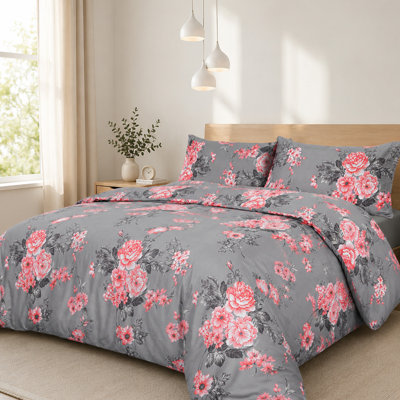 Aspire Homeware Grey Floral Duvet Cover Set