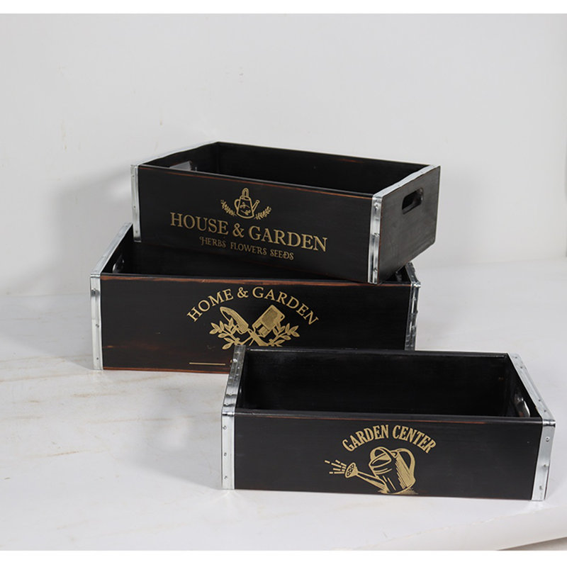 Set Of 3 Brown Garden Trays, Black