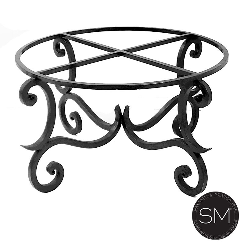 Modern Contemporary Round Stone Coffee Table With Hand Forged Wrought Iron