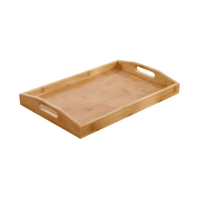 1pc Rectangular Bamboo Tableware Tray With Handles,dining Plate,tea Plate,15*9.8*2in