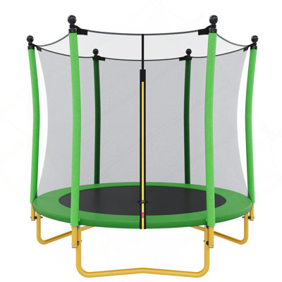 Trampoline pour enfants de 5,5 pi avec filet de sécurité, trampoline pour tout-petits intérieur et extérieur avec enceinte, pieds en forme de U stables, poteaux rembourrés en mousse, mini trampoline pour enfants, vert