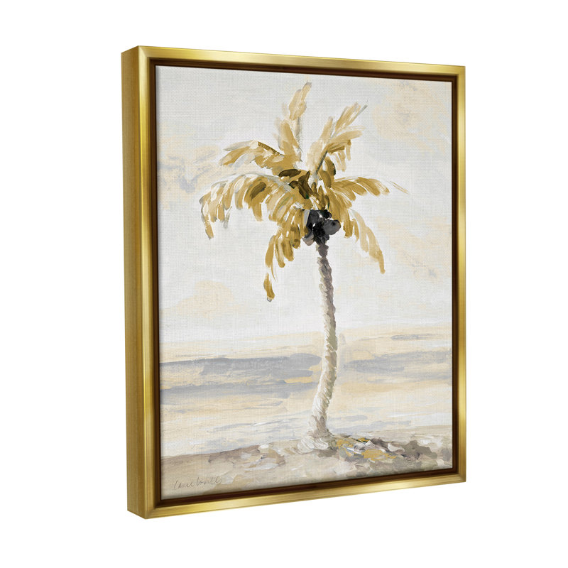 «Neutral Lone Palm Tree» par Lanie Loreth sur toile, H 31 po x l 25 po, Cadre flottant métallique doré