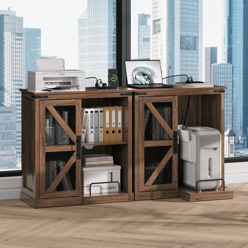 Printer Stand With Storage,  Farmhouse File Cabinet With Socket And Usb Charging Port