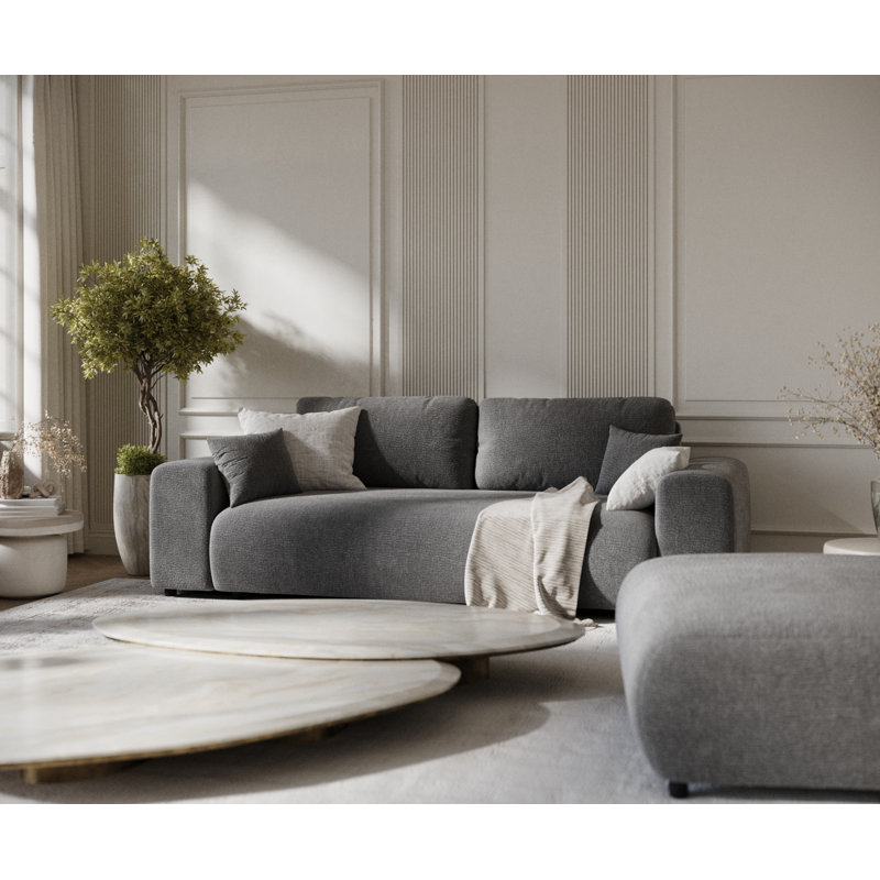 Three-seater square arm sofa, Grey Chenille