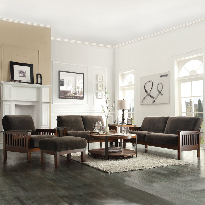 Encinal Upholstered Armchair with Ottoman, Dark Brown Microfiber/Microsuede, Dark Oak