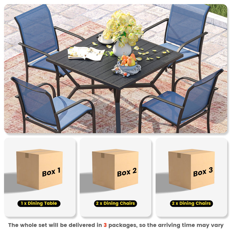 Beitris 4 - Person Patio Dining Set with Square Table, Blue/Black