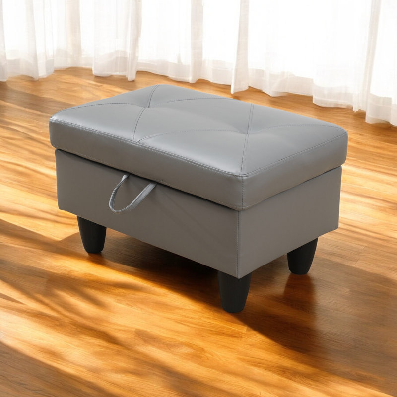 Repose-pieds capitonné rectangulaire avec rangement en similicuir de 28,5 po Orella, Similicuir gris diamant