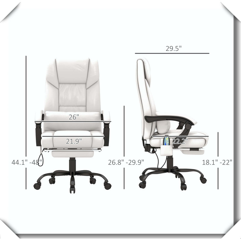 Massage Office Chair 6 Vibrating Points High Back Reclining Footrest Remote Adjustable Height, White