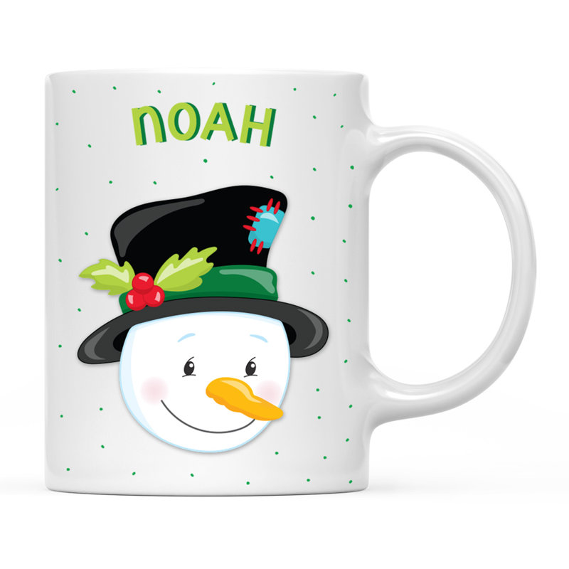 Grande tasse personnalisée en chocolat au lait pour enfants, bonhomme de neige de Noël avec houx sur chapeau noir, paquet de 1