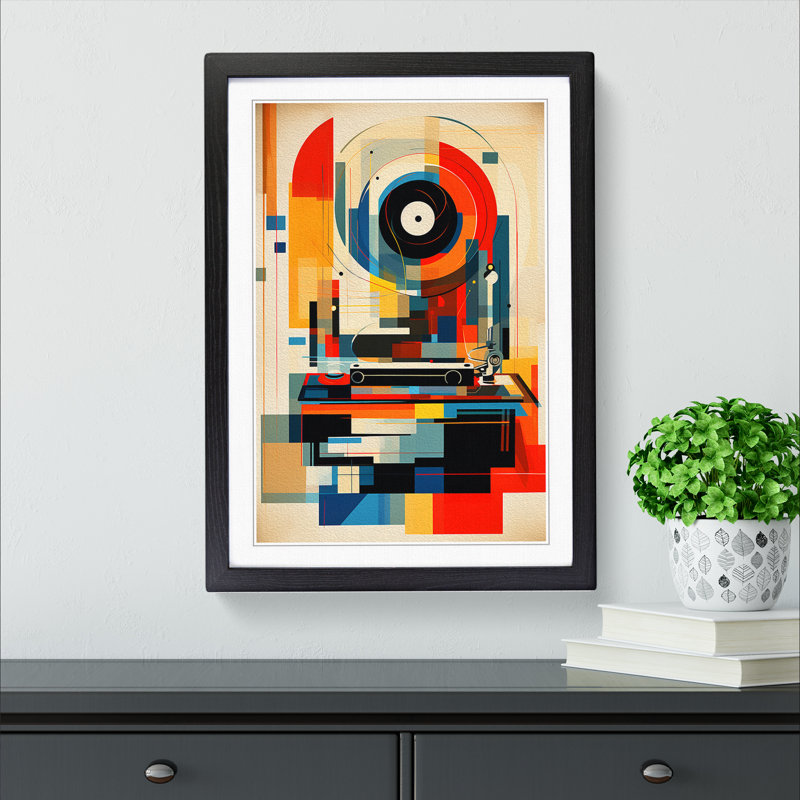 Record Player Orphism - Single Picture Frame Print on Wood, Black, 64cm H x 46cm W x 2cm D